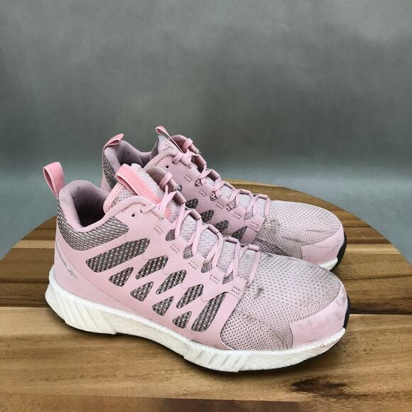 Reebok Fusion Flexweave Comp Toe Work Shoes Womens 8 M Pink Mesh Lace Up Mid Top - Picture 1 of 8